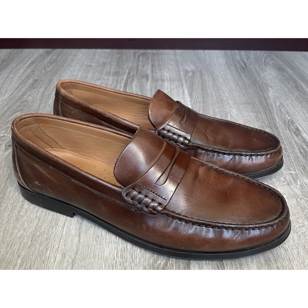 Massimo Dutti Men's Brown Leather Penny Loafers Size 9 /EU 42